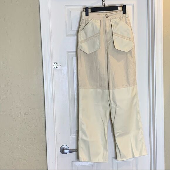 Mistress Rocks Faux Leather and Twill Paneled Pants Cream Size Extra Small - Picture 4 of 10